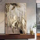 Настенная картина с пером, простой стиль, Золотая лампа, плакат на холсте, украшение для гостиной и дома (без рамки)