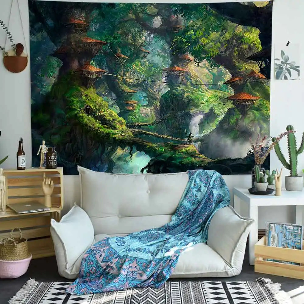 

Game Castle Tapestry Psychedelic Jungle Forest Tree Art Wall Hanging Tapestries for Living Room Home Dorm Decor