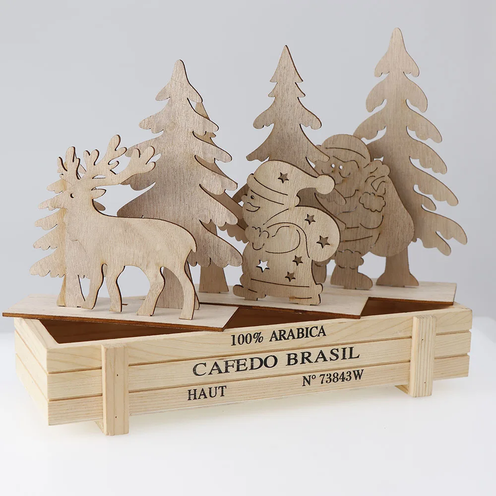 

1PC 3D Creative Christmas Wooden Ornaments DIY Wood Crafts Xmas Tree Ornaments Christmas Party Decorations Kids Gift