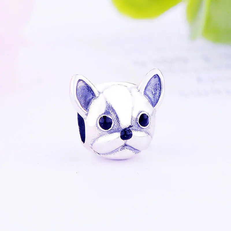 Бусина из серебра 925 пробы с черной эмалью для французского бульдога