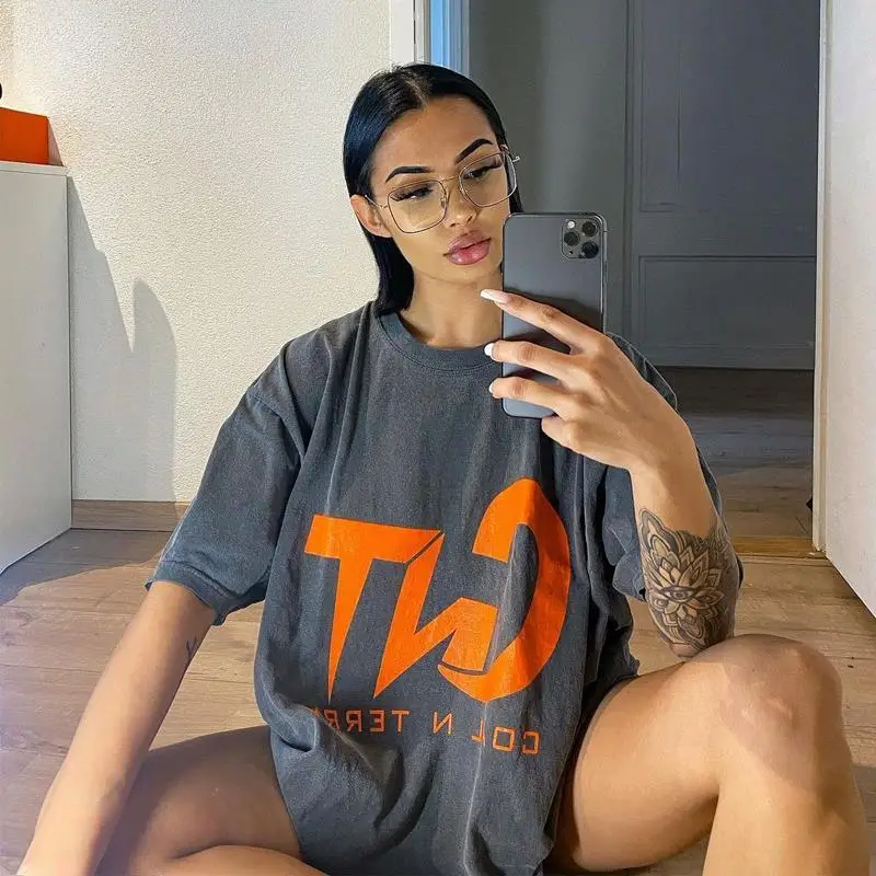 

Female clothing American retro short-sleeved Oversized t-shirt vintage half-sleeved couple summer dress Top women