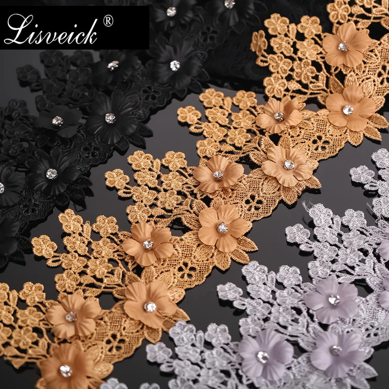 1 ярд 8 5 см стразы вышитые объемными цветами кружевная отделка по краю лента