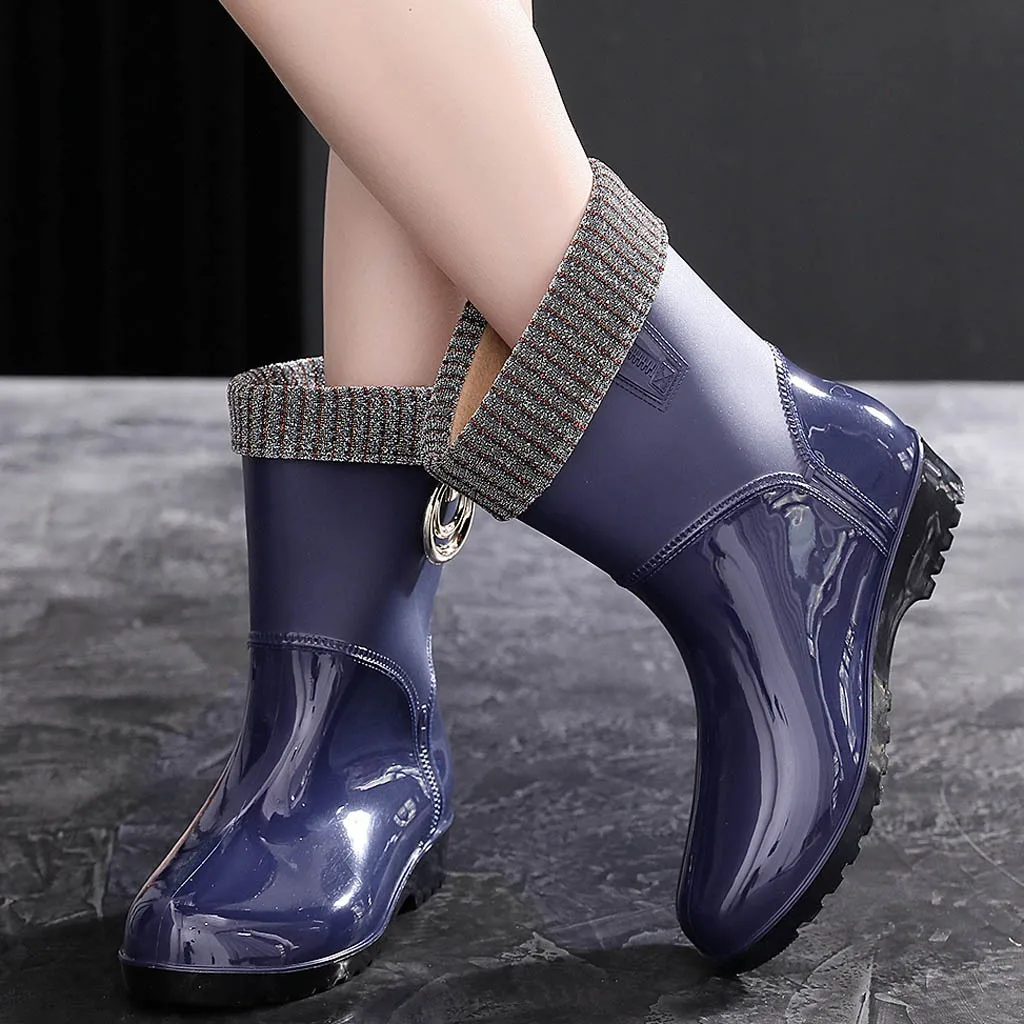 Панк Стиль резиновые сапоги из эластичного материала до середины икры Теплые