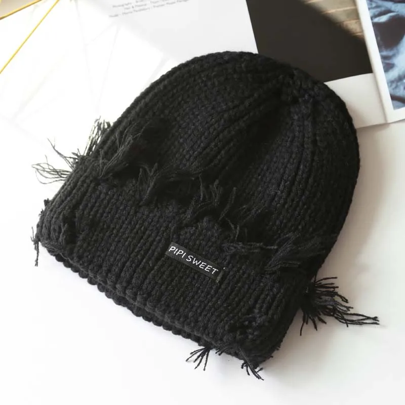 

Hat Women's Autumn And Winter Fashion Warm All-Match Woolen Hat With Holes In Wool Knit Hat Men's Woolen Melon Leather Hat