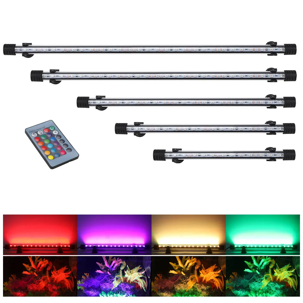 

RGB Aquarium light 18-57cm Remote control diving lamp Colorful lamp 90-260v lamp for plants Fish tank essential Amphibious use