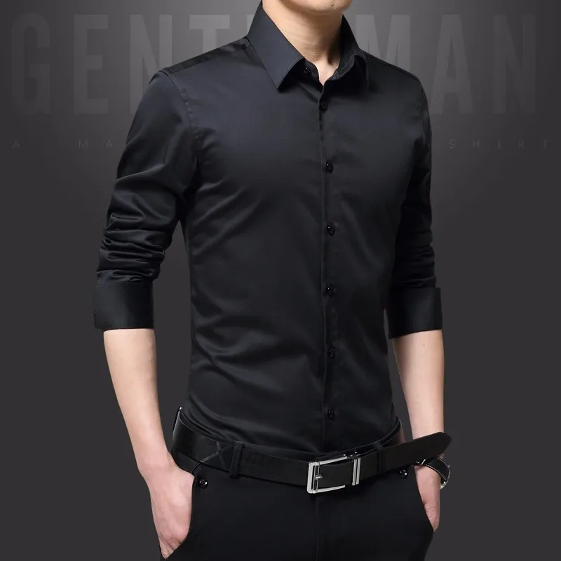 

Men Casual Shirts Fashion Solid Color Shirt Long Sleeve Slim Fit Formal Business Shirts Mens Clothing Male Tuxedo Shirt