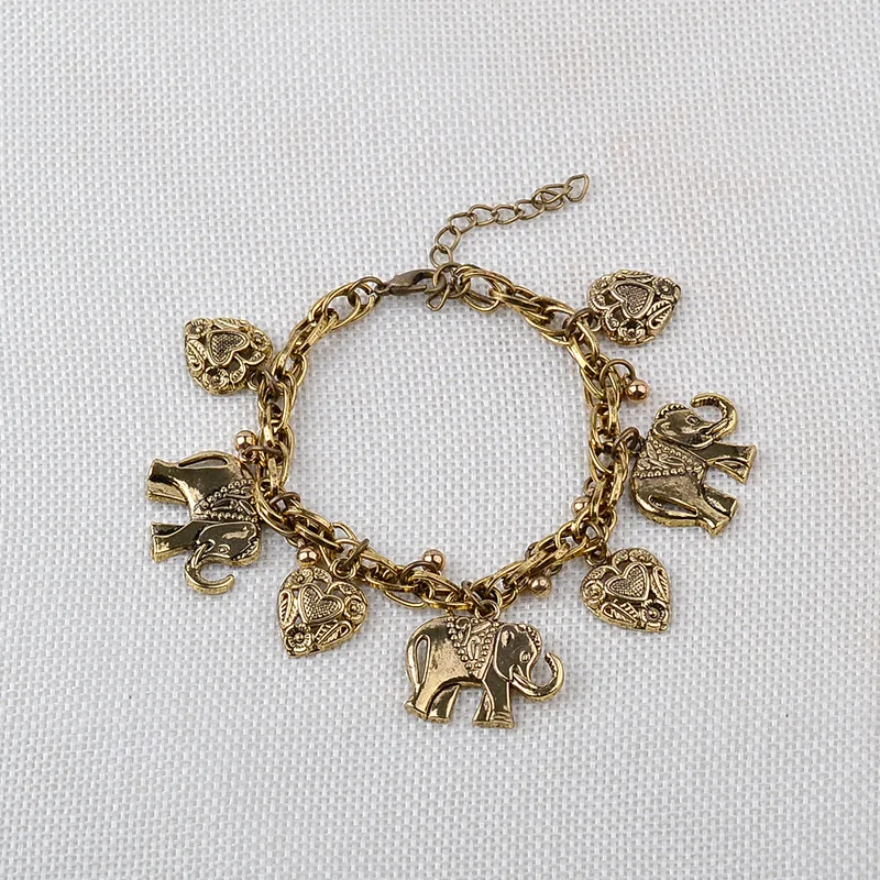 Модный винтажный браслет со слонами праздничный подарок Любовь ключица цепь