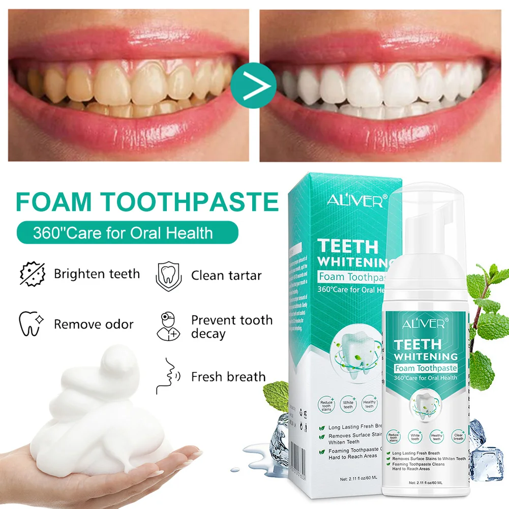 

60ml Teeth Cleansing Whitening Toothpaste Foam Baking Soda Toothpaste Mousse Stains Removal Deep Oral Cleaning Foam Oral Care