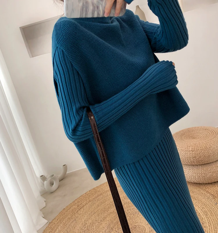 Вязаный женский свитер костюм женский костюм из двух предметов вязаный пуловер элегантный вязаный костюм