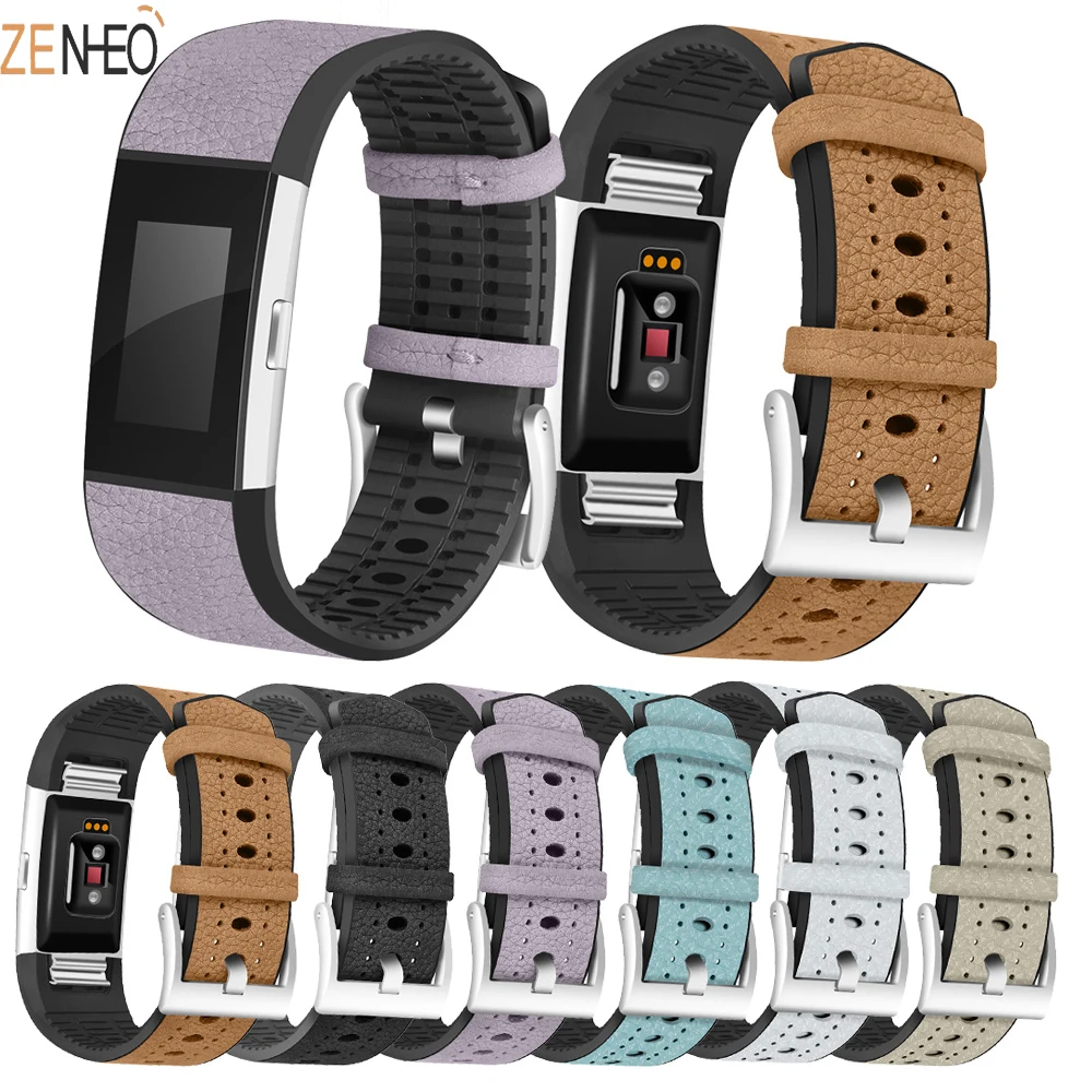 

Ремешок из ТПУ и кожи для часов fitbit charge 2, Воздухопроницаемый сменный Браслет для часов charge 2