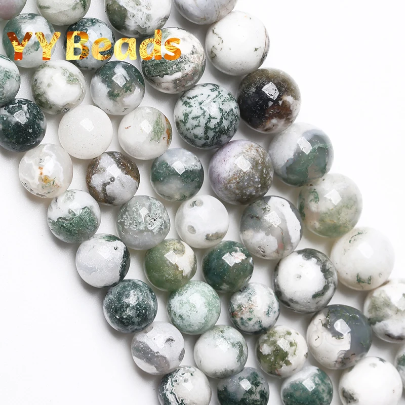 

Natural Green Tree Agates Stone Beads Tree Onyx Round Charm Beads For Jewelry Making DIY Women Bracelets Ear Studs 4 6 8 10 12mm