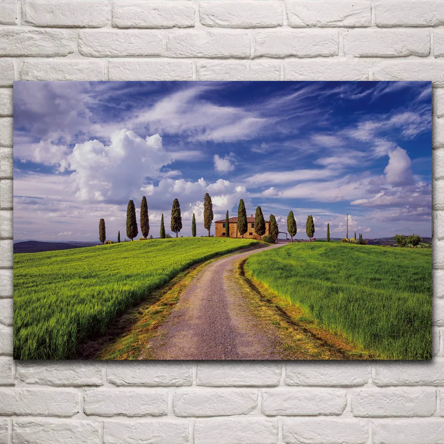 

Beautiful green tuscany fields hills nature scenic fabric posters on the wall picture home art living room decoration KM568
