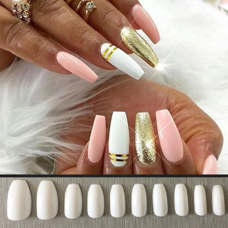

White Coffin False Nail Natural Press on Ballet Fake Nail Tip Gift