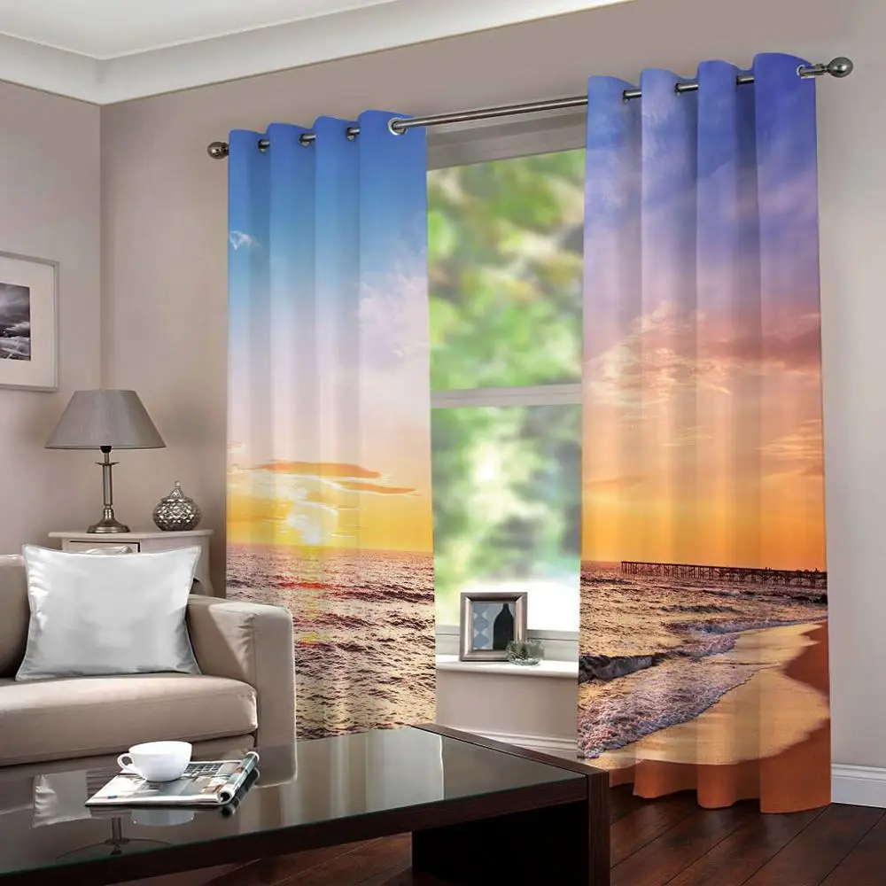 

Custom size beach sky Photo Curtains 3D Trendy Living Room Curtain Drapes Home Decor Cortinas Para La Sala