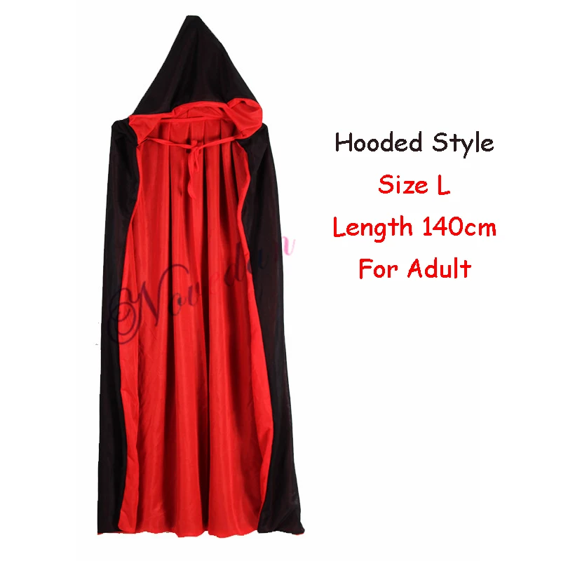 Hooded Length 140cm Красные, черные накидки ведьмы вампира, плащ на Хэллоуин с капюшоном, детские костюмы для взрослых для мужчин, женщин, девочек и мальчиков - Цвет: Hooded Length 140cm