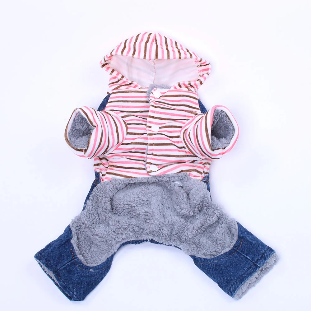 Джинсовый комбинезон для собак пальто зимняя полосатая Толстовка домашних