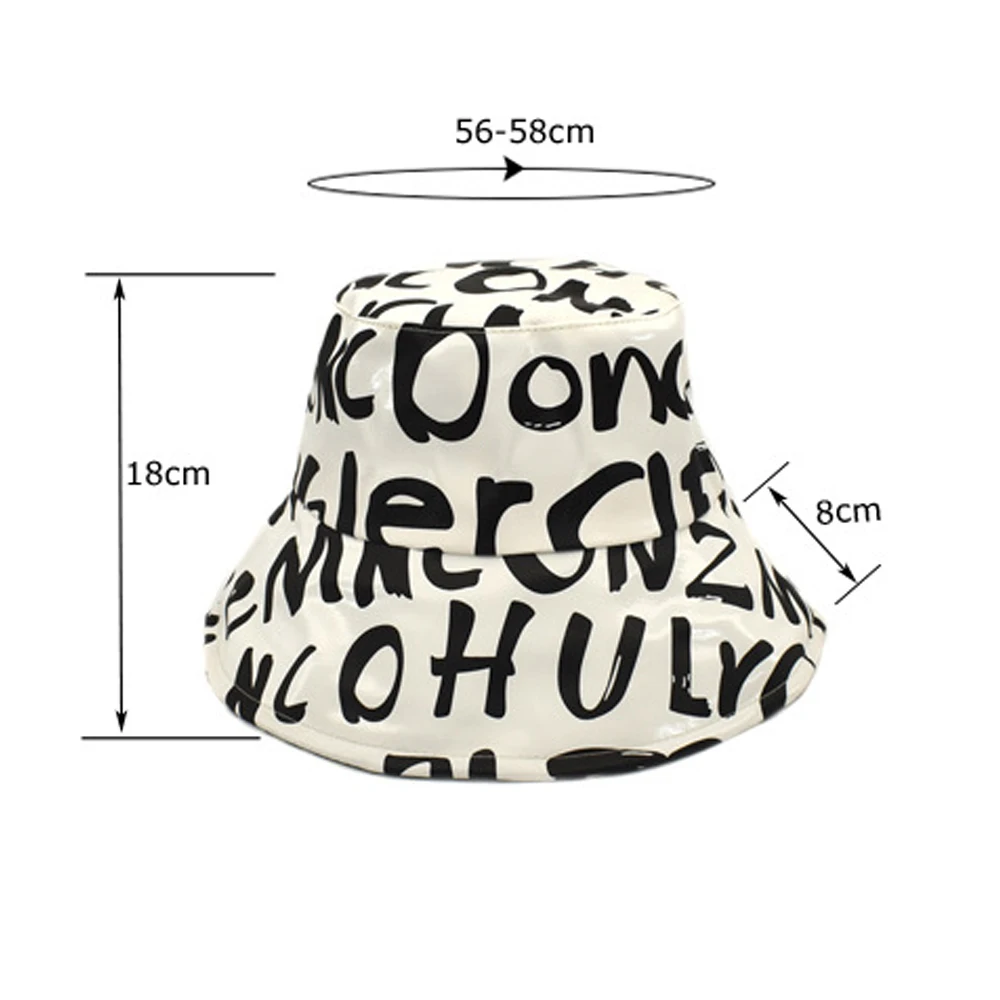 

FS Trendy Black White PU Hip Hop Caps For Men Women Letter Print Summer Sunscreen Bucket Hats Outdoor Beach Fisherman Hat 2021