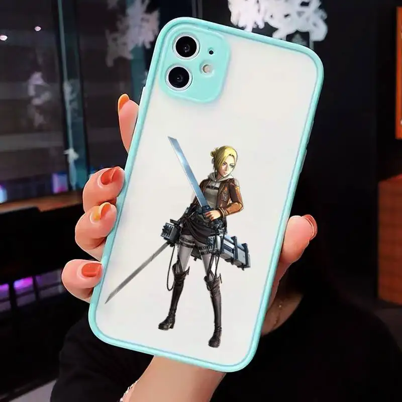 

attack on titan Phone Case For iPhone 12 11 Mini Pro XR XS Max 7 8 Plus X Matte transparent blue Back Cover