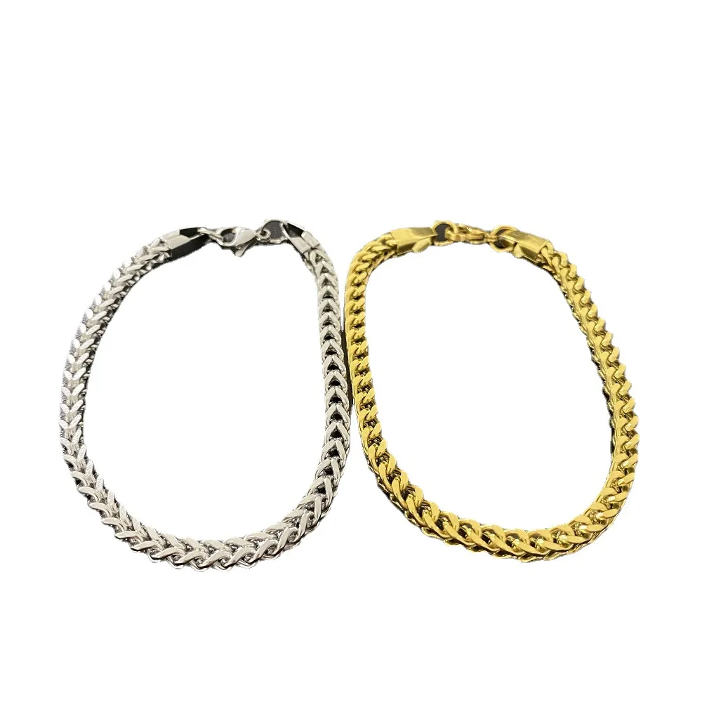 

Hiphop Front and Back Titanium Steel 4mm Bracelet Male Hip Hop Nightclub Jumping Di All-match Jewelry