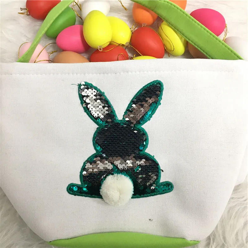 Cesta de conejo de pascua con lentejuelas, bolsa bonita para ni&ntilde;os, regalo de dulces, decoraci&oacute;n de fiesta de Pascua, 30 unids/lote, env&iacute;o directo-4