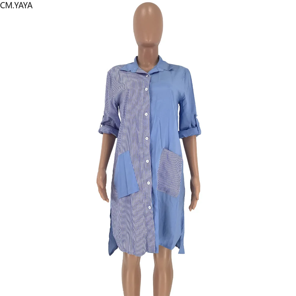 2019 Осенняя Женская Облегающая рубашка в полоску с длинным рукавом и пуговицами