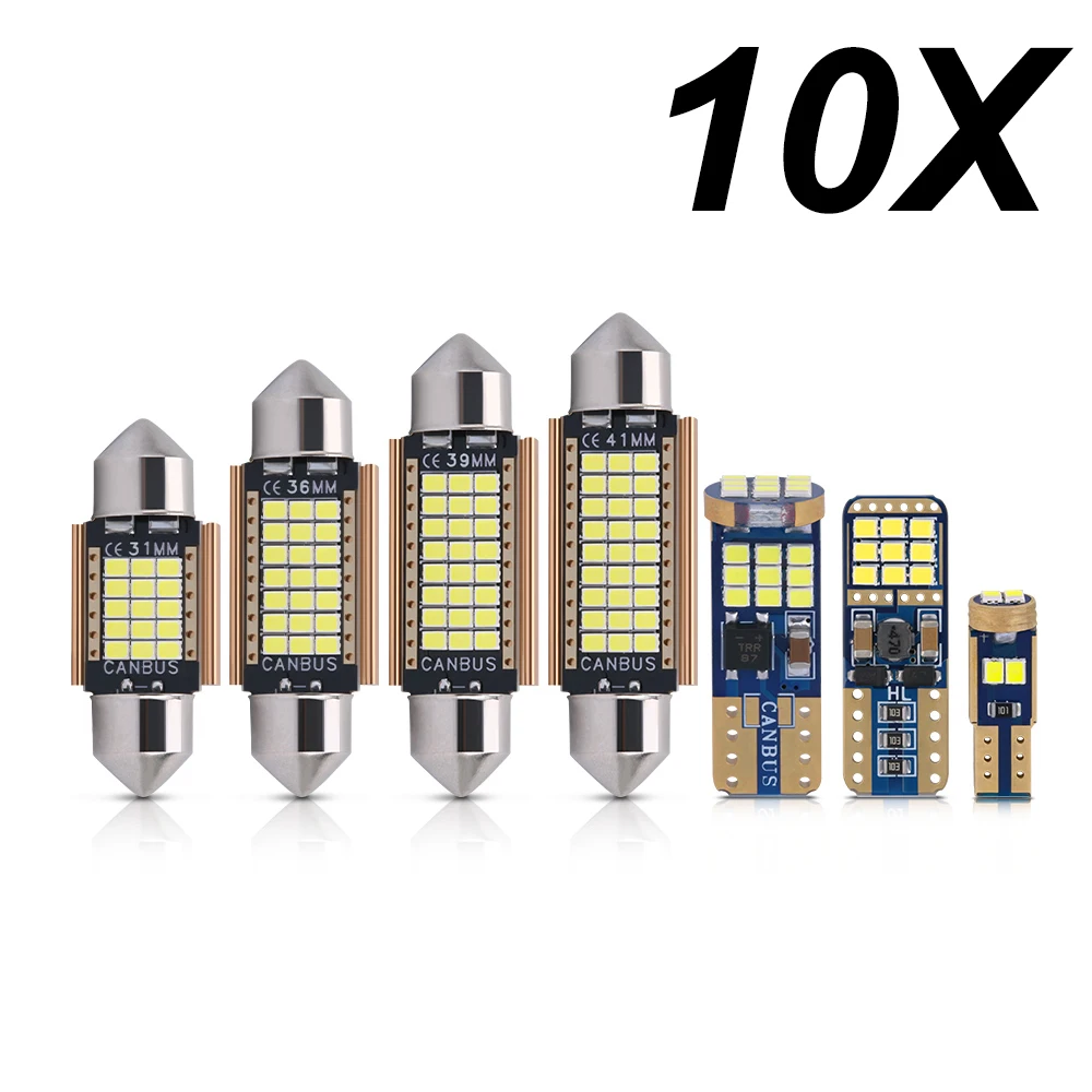 

10x T5 T10 C10W C5W LED Canbus Festoon 2016SMD 31mm 36mm 39mm 41mm for car Bulb Interior Reading Light License Plate Lamp White