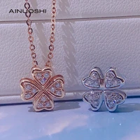 ainuoshi 18k gold round cut 0 09ct real diamond four leaf clover pendant necklace good luck exquisite jewelry for women 18