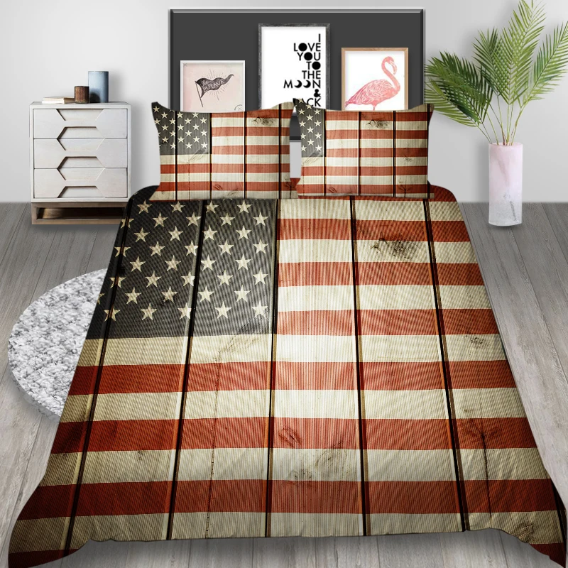 

Thumbedding American Flag Bedding Set King Creative Retro Duvet Cover Queen Size Twin Full Single Double Unique Design Bed Set