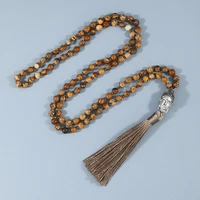 yuokiaa japamala 108 cuentas necklace handmade knot picture stone tassel necklace boho with buddha head charms meditation yoga