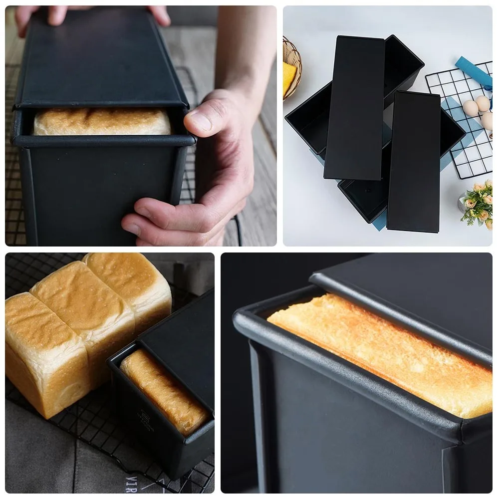 

1Pc Black Bakeware Loaf Pan With Cover Toast Mold Bakeware for Home (1000g)