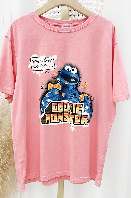

Korean Cartoon Embroidery Sesame Street Casual Round Neck All-Matching Cotton Short Sleeve Creative Woman Tshirts Women Clothes