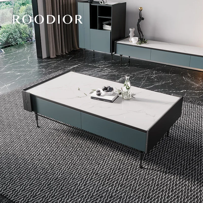 

Modern light luxury coffee table TV cabinet combination small apartment tea table rock board Italian minimalist style furniture