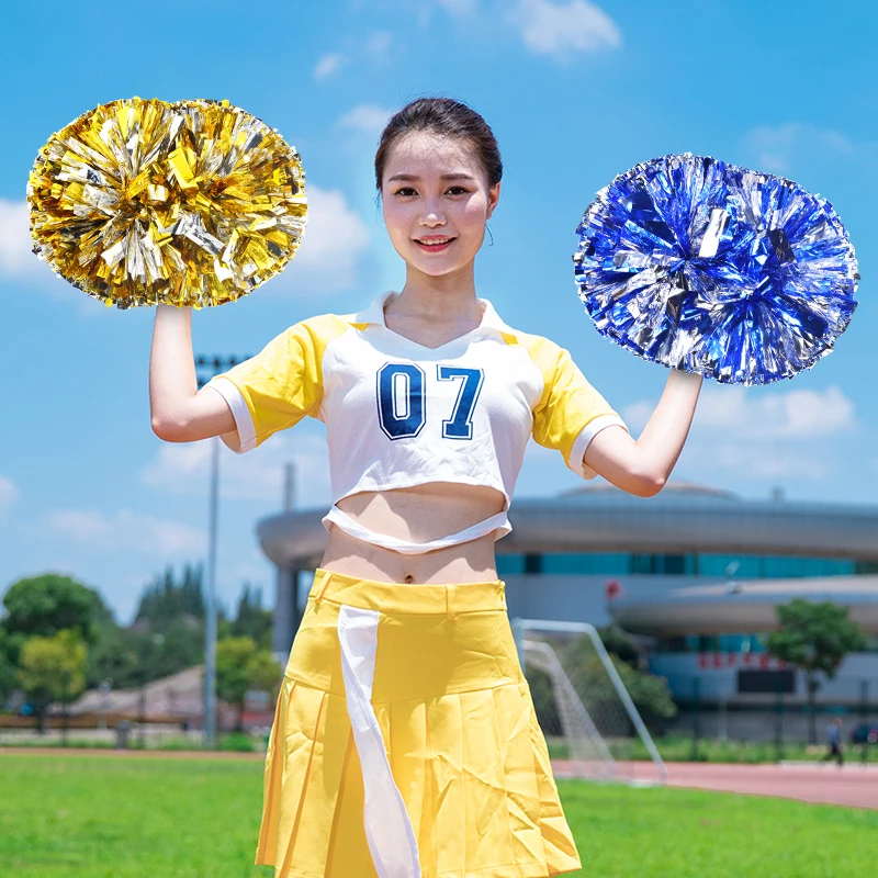 20pcs  Metallic PET Cheerleader Pom Ppom Girl Cheering Dance Decorator  Cheerleading Pompon Pompoms Baton Hhandle colorfast