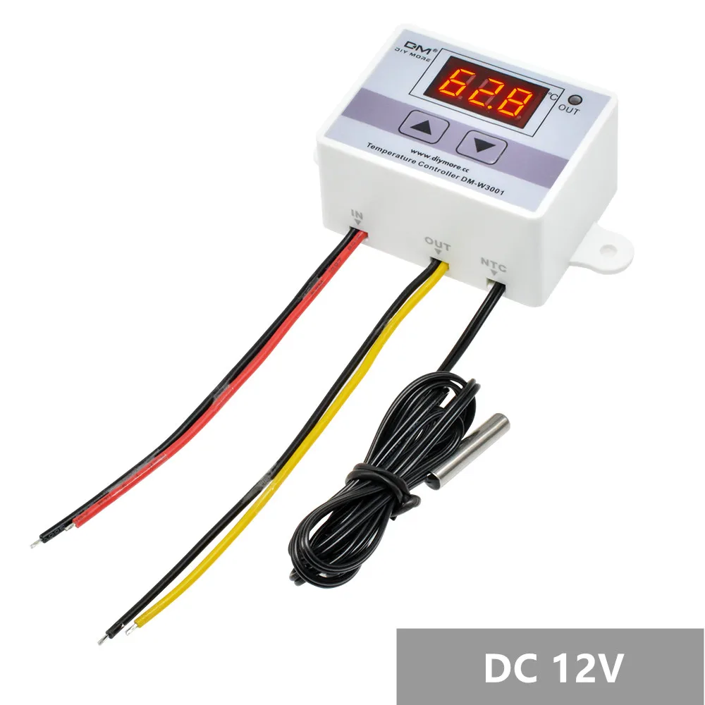 W3001 DC 12V AC110V 220V W3001 XH-W3001 цифровой термостат для контроллер температуры для инкубатора DC 12V 24V терморегулятор тестер температуры - Цвет: W3001 DC 12V