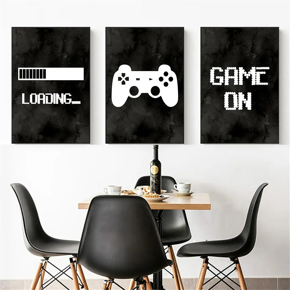 

Black Marble Gaming Minimalist Art Canvas Painting Boys Room Video Game Loading Poster Wall Pictures Prints Playroom Home Decor