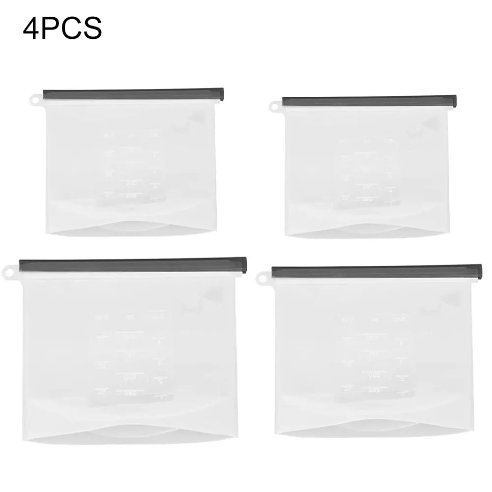 

4PCS Silicone Food Storage Bag Reusable Fruits Fresh Keeping Preservation Sealing Bag Leak-Proof Food Storage Ziplock Bag