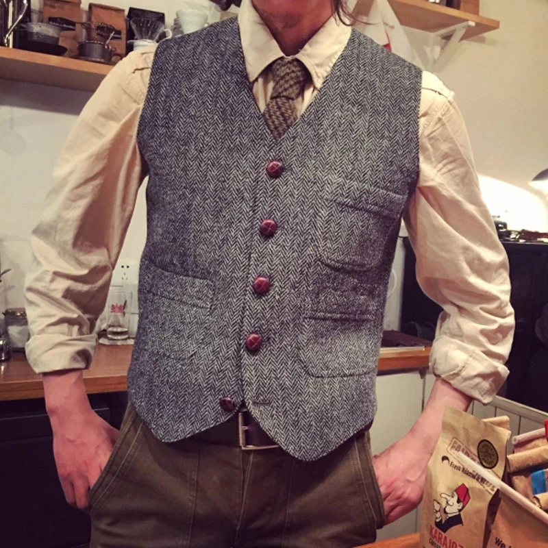 

Grey Mens Vests Tweed Suit Business Vest Steampunk Waistcoat Jacket Green Victorian Style Groomman Clothing For Wedding Man