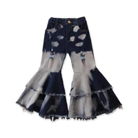 children girls trousers pink flare pants toddler kids baby tie dye holes ripped boot flare pants denim bell bottomed trousers
