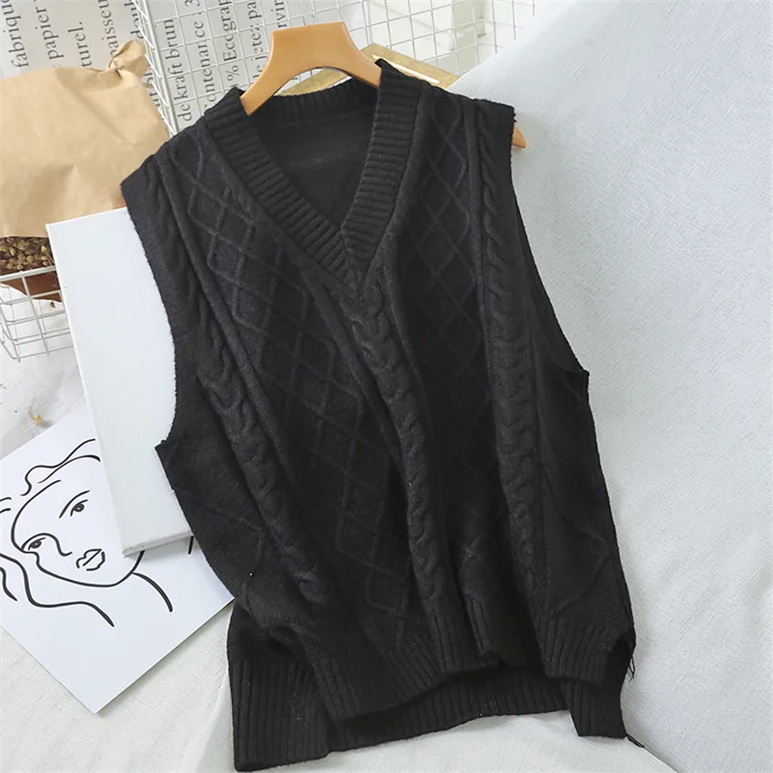 10 Colors 2020 Autumn Winter Knitted Vest Women Casual Sweater Coat Preppy Syle Sleeveless Waistcoat Outwear Chalecos Para Mujer | Женская