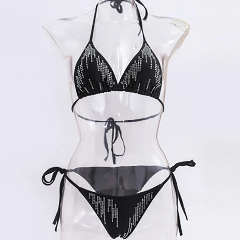 

2020 European And American New Design Solid Color Strappy Diamond Bikini Burst High Waist Split Swimsuit