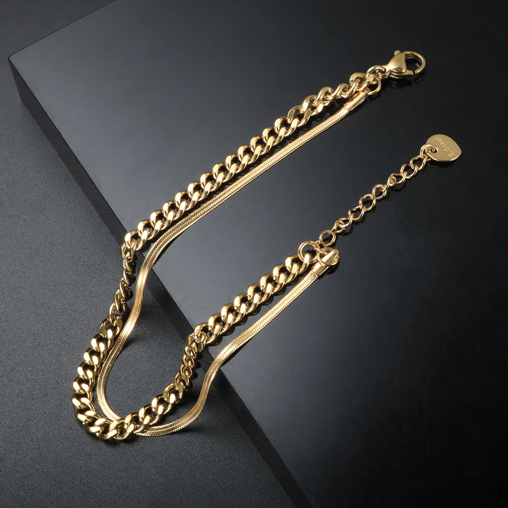 

ZMFashion Stainless Steel Men Women Snake Chain Double Bracelet Chain Blade Cuban Gothic Chain Lover Couple Charm Jewelry Gift
