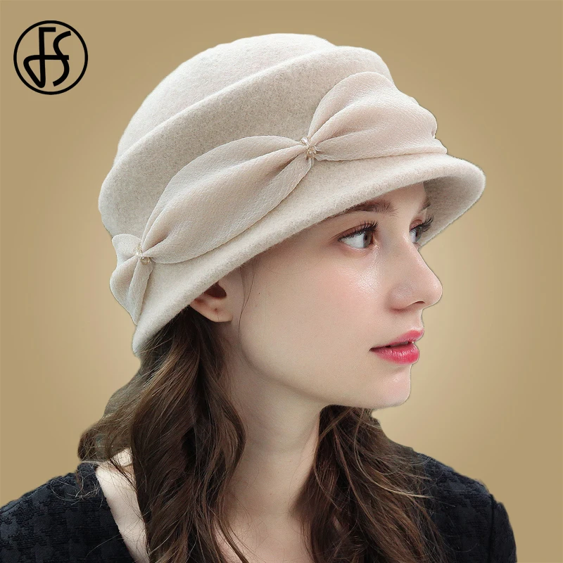 Женская шерстяная шляпа котелок FS в винтажном стиле элегантная теплая