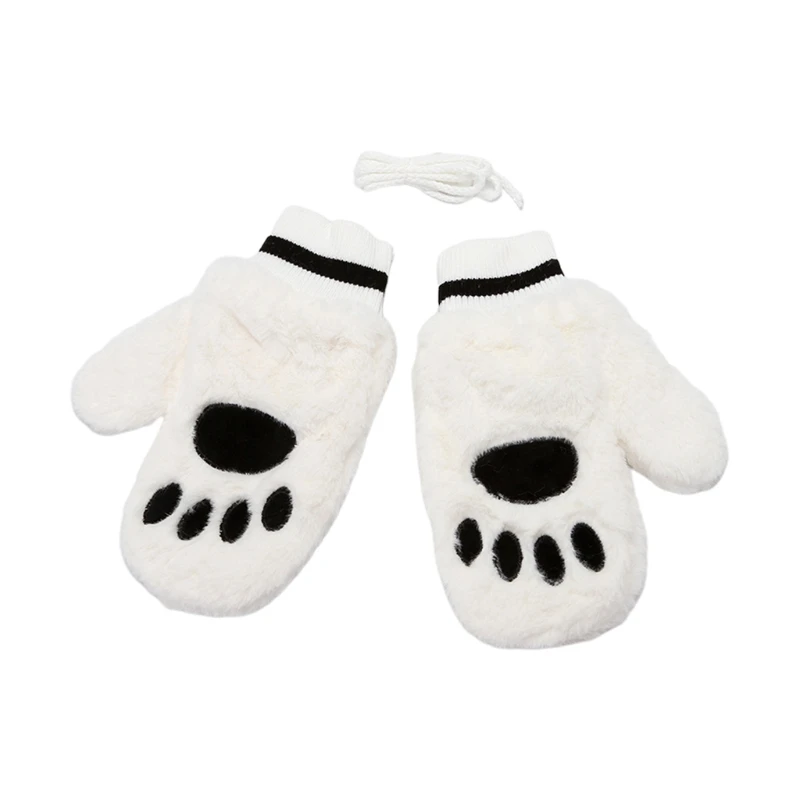 

Plush Cat Claw Mittens Cute Fluffy Animal Paw Gloves with Rope Halloween Costume Cosplay Party Full Finger Mittens