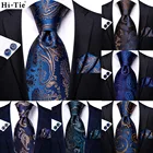 Галстук Hi-Tie темно-синий однотонный Шелковый Свадебный Галстук Пейсли для мужчин носовой платок запонки мужской s набор галстуков деловая Вечеринка новый дизайн дропшиппинг