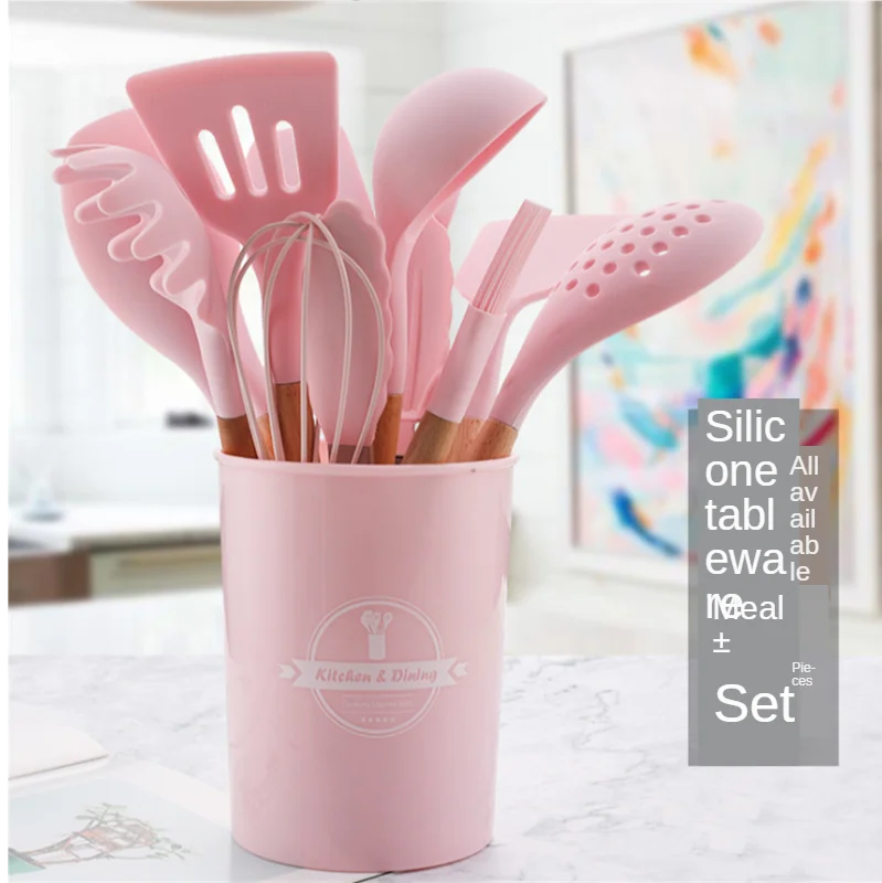 9/10/12PCS Silicone Cooking Utensils Set Non-stick Spatula Shovel Wooden Handle Tools With Storage Box Kitchen | Дом и сад