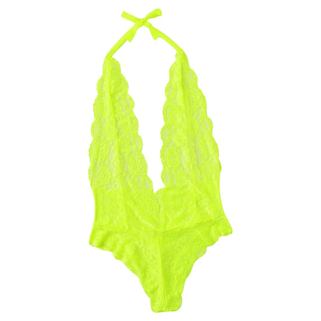 Женский сексуальный кружевной комбинезон с глубоким V-образным вырезом боди