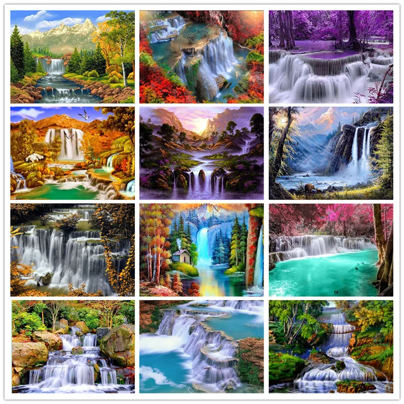 Алмазная вышивка водопад 5D DIY круглая мозаика Вышивка крестом пейзаж полный
