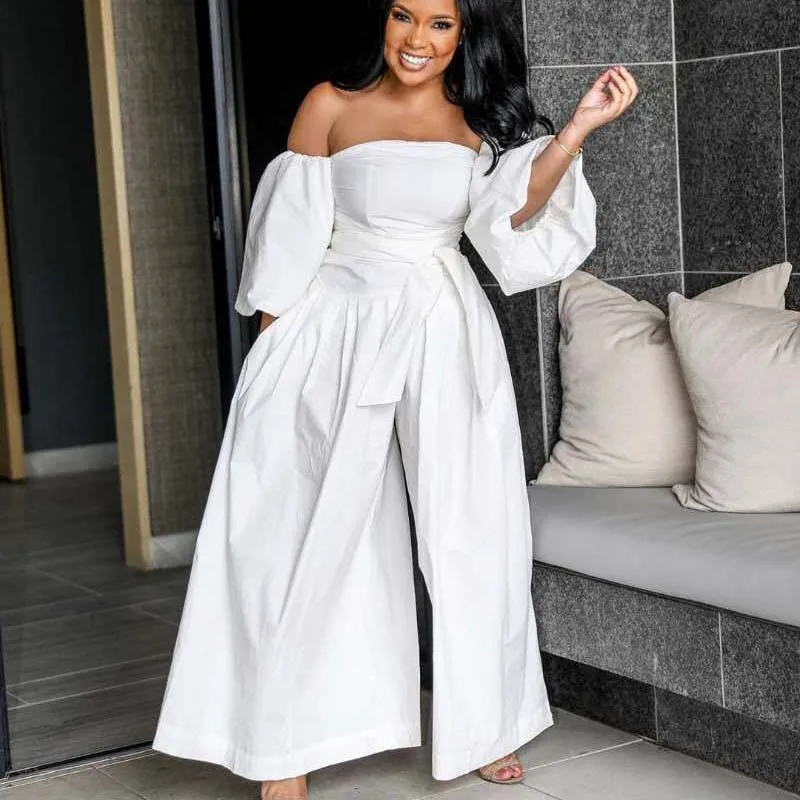 Женский однотонный комбинезон с открытыми плечами летний Свободный широкими