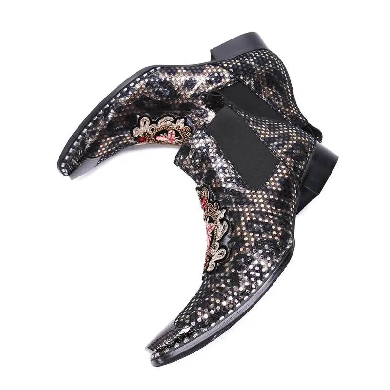 Мужские кожаные ботинки Челси с высоким берцем и вышивкой модные трендовые