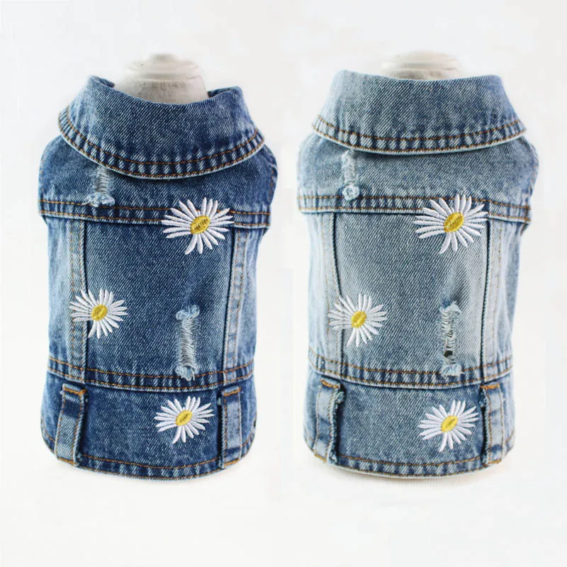 Джинсовый жилет для домашних питомцев куртка с рисунком маргаритки щенков и